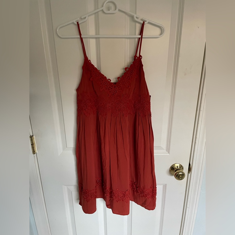 Top shop red/orange lace trim sundress NWOT